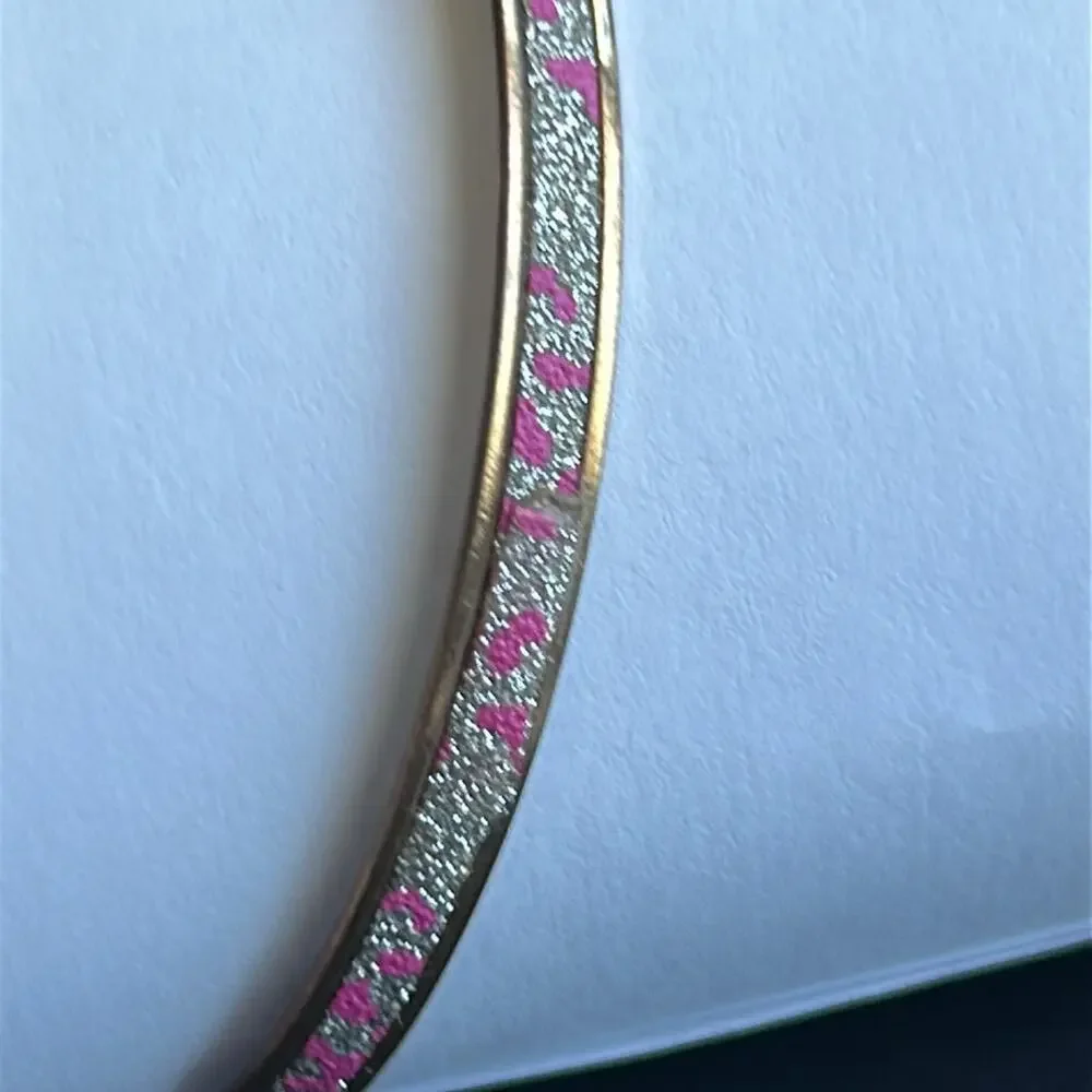 Women’s vintage dainty‎ gold tone pink/silver glittery bangle bracelet one size